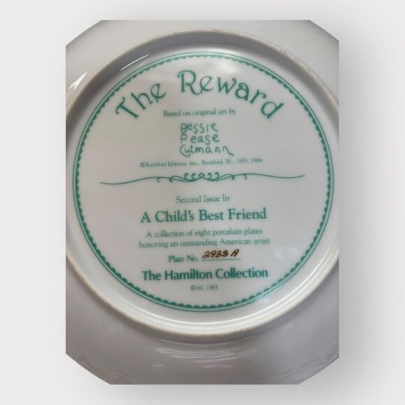 Bessie Pease Gutman Decorative Plate The Reward Vintage 1985 Child Puppy 8" - Picture 8 of 10